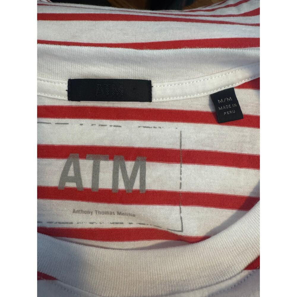 ATM Anthony Thomas Melillo Red & White Striped Cropped Long Sleeve Oversized-M - Picture 4 of 5